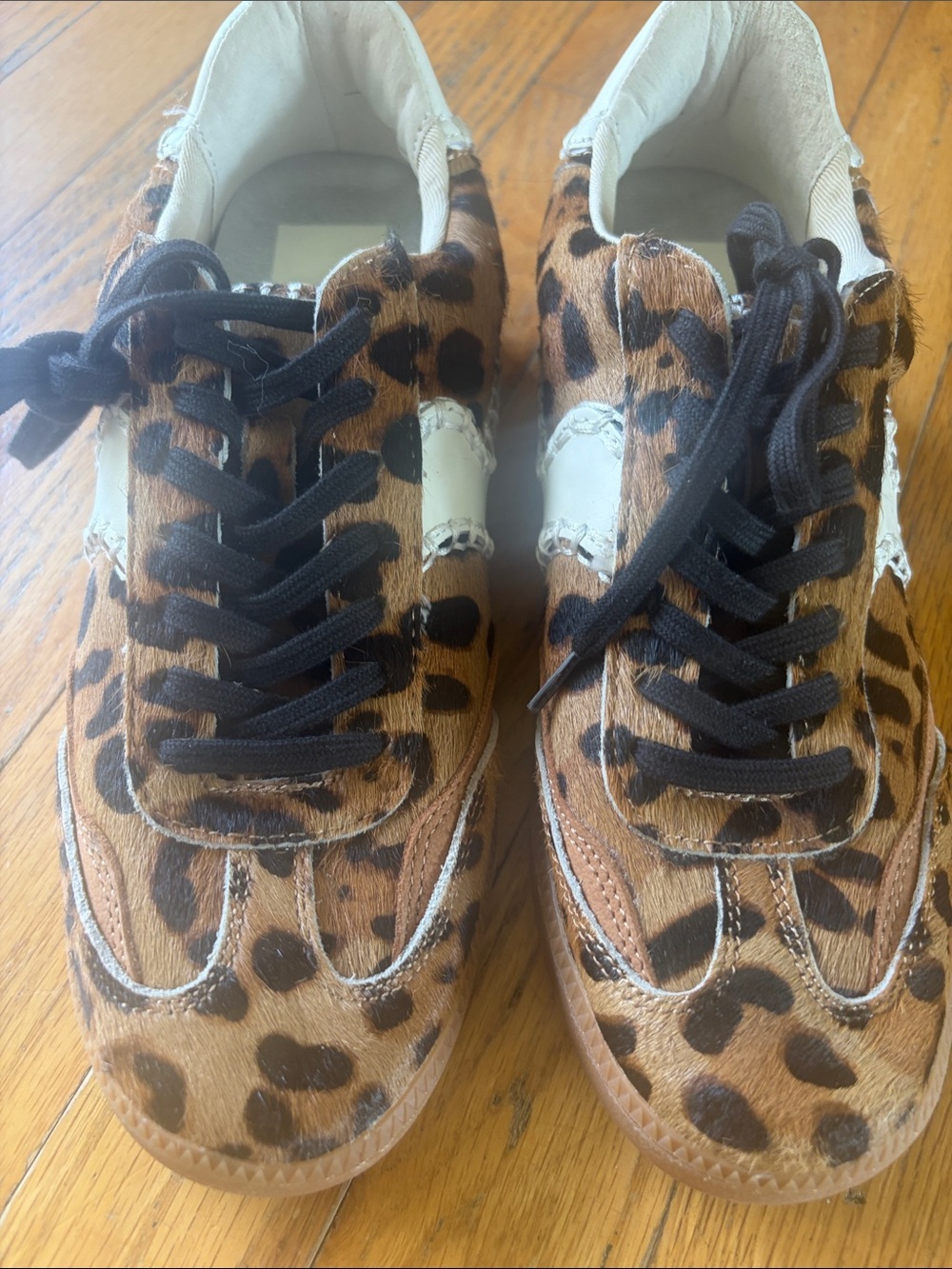 Dolce Vita Leopard Pony Hair Sneakers with Black Laces and White Side Accents